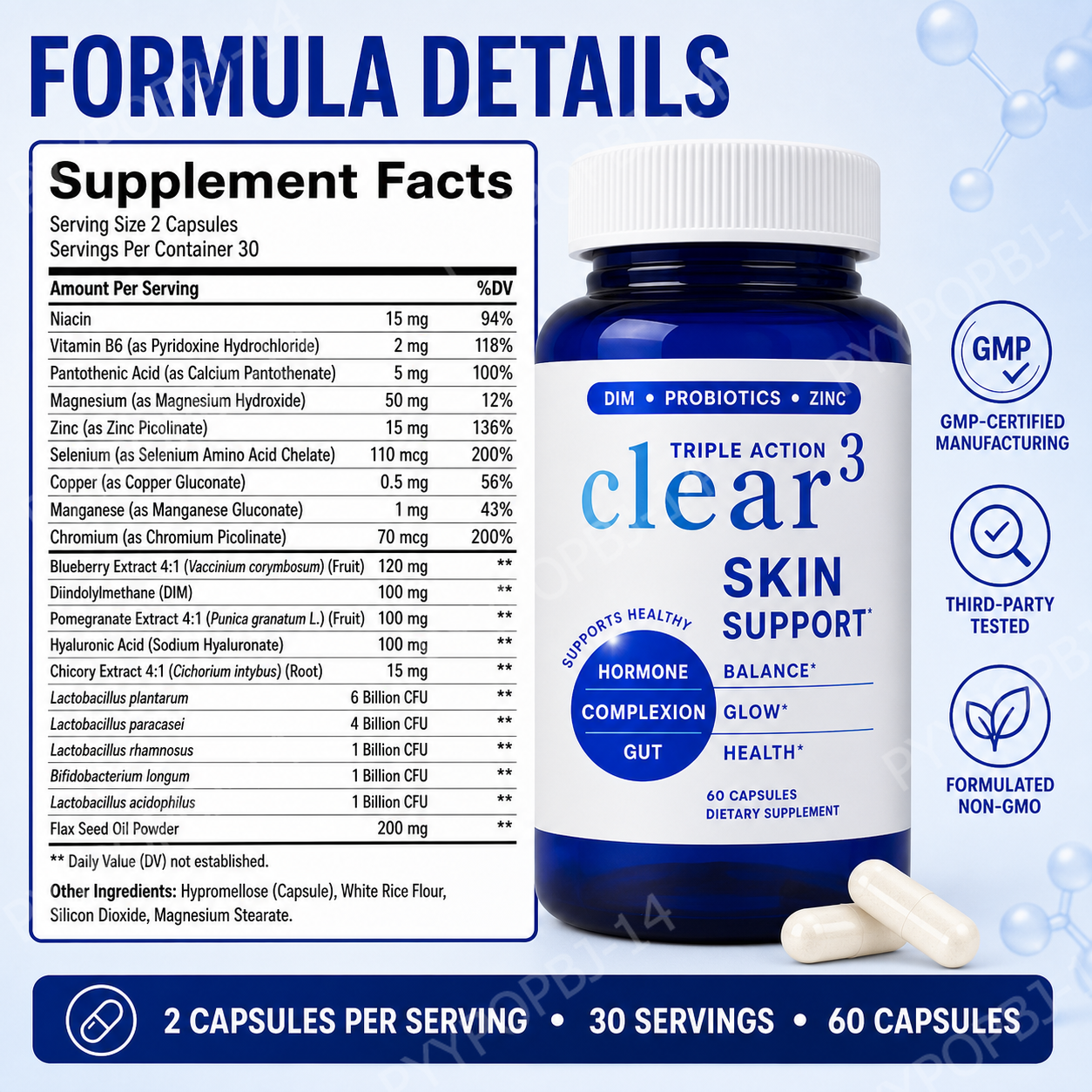 Clear³ Skin Support Supplement - огляд і ціна Nutrition Zinc